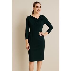 The Fold London Ellington Dress Green Knot Front 3/4 Sleeve Altered to Size 12